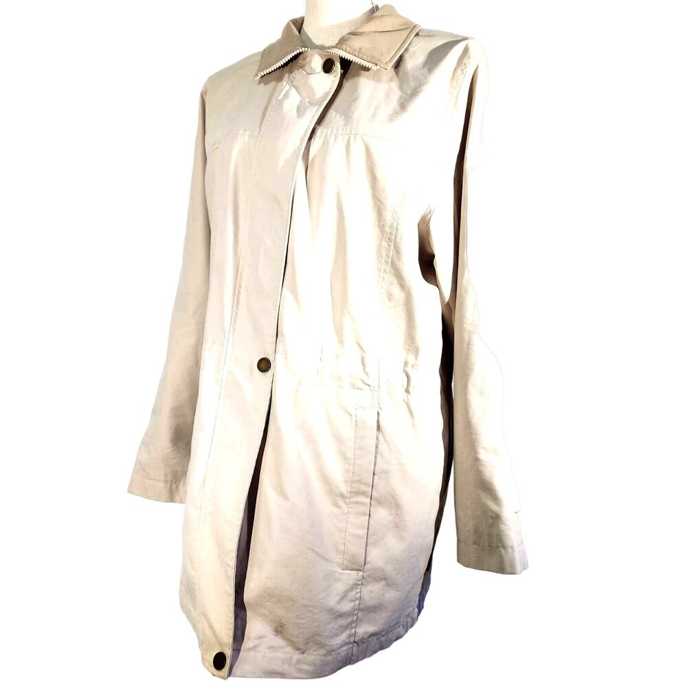 London Fog Light Tan Jacket Size M Water Repellent Zip & Snap Close Drawstring